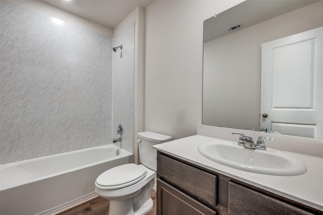 13156 Sanctuary Dr, Providence Village, TX 76227 - full bathroom featuring wood finished floors, toilet, bathing tub / shower combination, and vanity