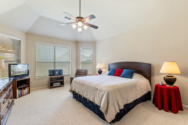 3455 Crosshaven Ln, Frisco, TX 75033 - carpeted bedroom featuring vaulted ceiling, ceiling fan, and baseboards