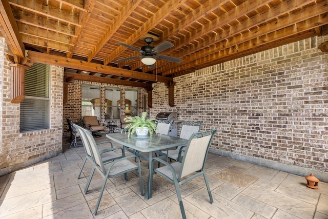 3455 Crosshaven Ln, Frisco, TX 75033 - view of patio with ceiling fan, outdoor dining area, and a grill