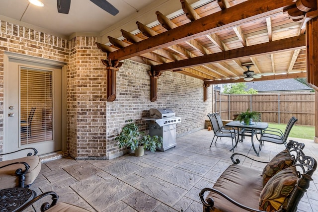 3455 Crosshaven Ln, Frisco, TX 75033 - view of patio with a ceiling fan, area for grilling, and outdoor dining space