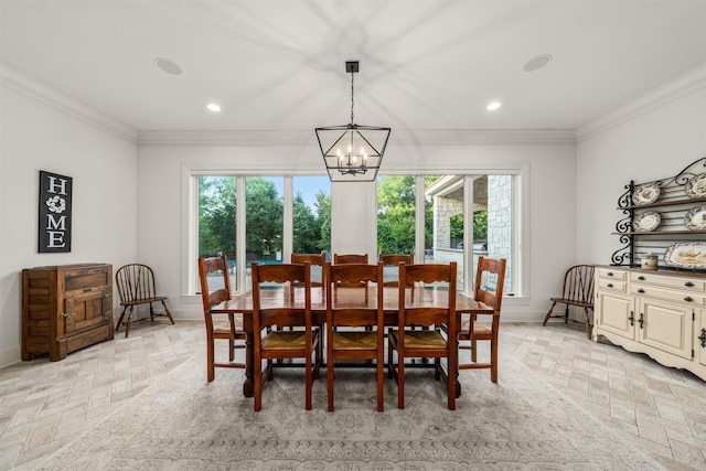 1020 Canyon Trl, Waco, TX 76657 - dining space featuring a chandelier, healthy amount of natural light, crown molding, recessed lighting, and baseboards