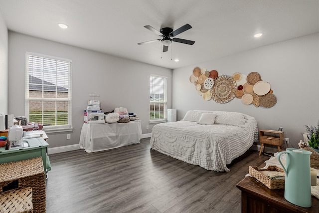 5585 Justine Pl, Fort Worth, TX 76126 - bedroom with wood finished floors, recessed lighting, baseboards, and a ceiling fan