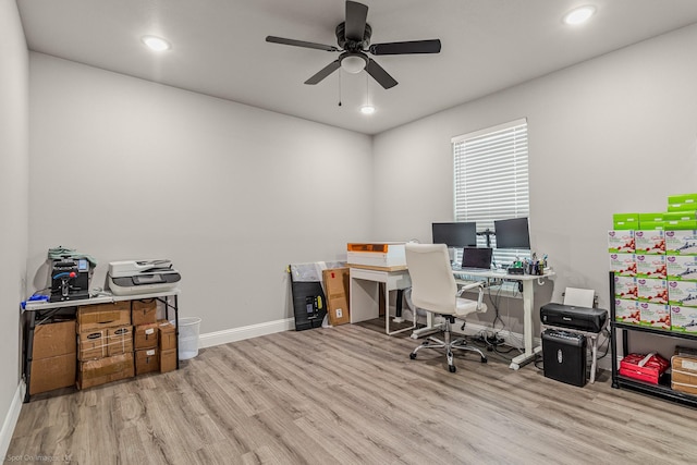 5585 Justine Pl, Fort Worth, TX 76126 - home office with wood finished floors, baseboards, ceiling fan, and recessed lighting