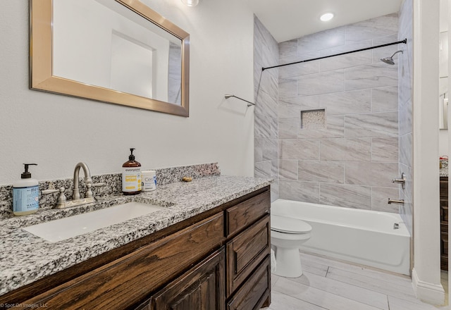 5585 Justine Pl, Fort Worth, TX 76126 - bathroom with toilet, shower / bathtub combination, and vanity