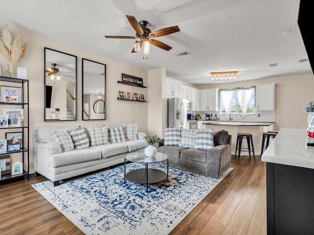 5221 Wheat Sheaf Trl, Fort Worth, TX 76179 - living room featuring ceiling fan and wood finished floors