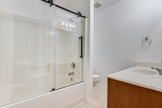 110 Commonwealth Cir, Waxahachie, TX 75165 - full bath featuring toilet, vanity, combined bath / shower with glass door, tile patterned floors, and baseboards