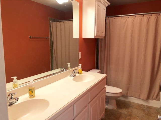 4210 Creek Falls Dr, Corinth, TX 76208 - full bathroom featuring toilet, double vanity, and tile patterned floors