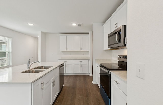 1053 Clear Dusk Ln, Forney, TX 75126 - kitchen with appliances with stainless steel finishes, dark wood-type flooring, white cabinets, light stone counters, and recessed lighting