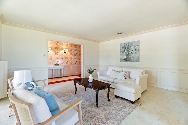 214 Country Club Rd, Hillsboro, TX 76645 - living area featuring crown molding, wainscoting, and a decorative wall