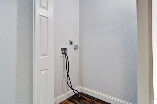 4363 Lisbon St, Fort Worth, TX 76107 - laundry room featuring hookup for an electric dryer, hookup for a washing machine, baseboards, and dark wood-style flooring
