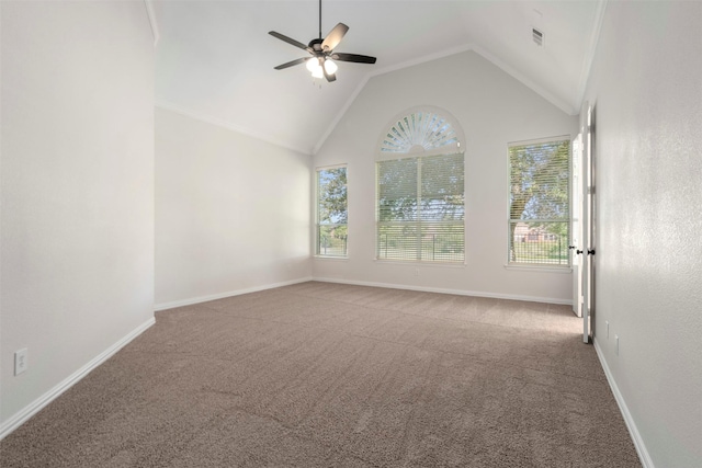 10101 Waterview Pkwy, Rowlett, TX 75089 - carpeted empty room featuring plenty of natural light, ceiling fan, lofted ceiling, and baseboards