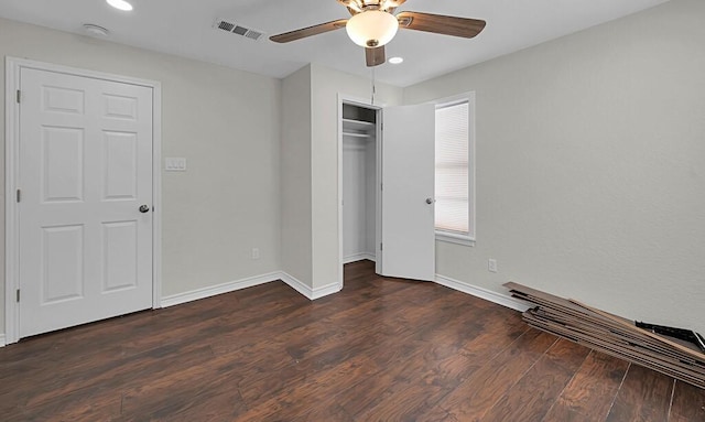 2709 Sarah St, Waco, TX 76706 - unfurnished bedroom with baseboards, recessed lighting, dark wood-type flooring, a ceiling fan, and a closet