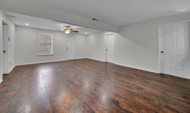 2709 Sarah St, Waco, TX 76706 - unfurnished room featuring a ceiling fan, dark wood-style floors, baseboards, and recessed lighting
