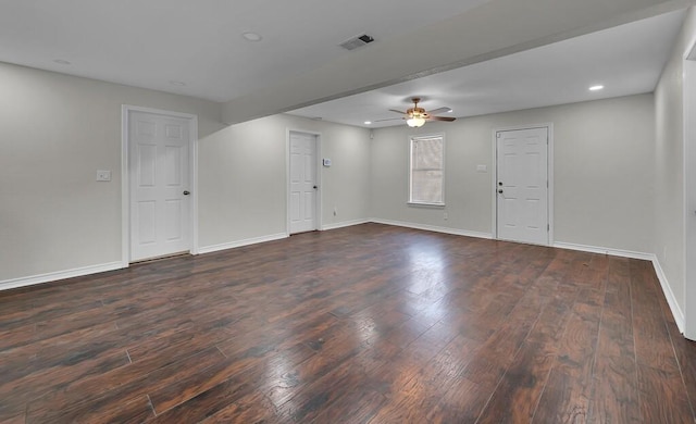 2709 Sarah St, Waco, TX 76706 - unfurnished living room with a ceiling fan, dark wood finished floors, baseboards, and recessed lighting