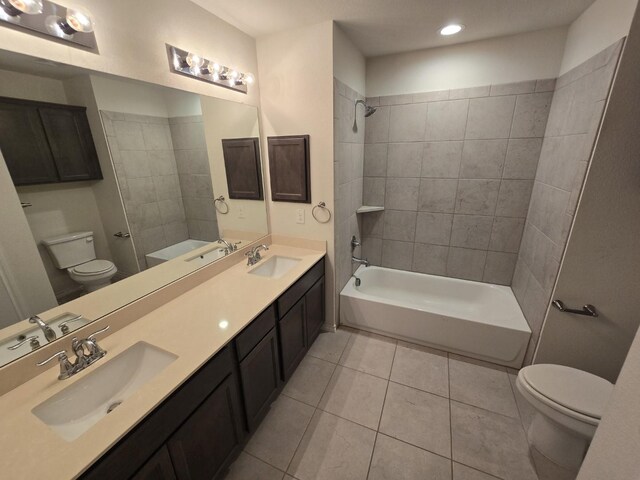 556 Pleasant Park Dr, Wilmer, TX 75172 - bathroom with toilet, tile patterned flooring,  shower combination, recessed lighting, and double vanity