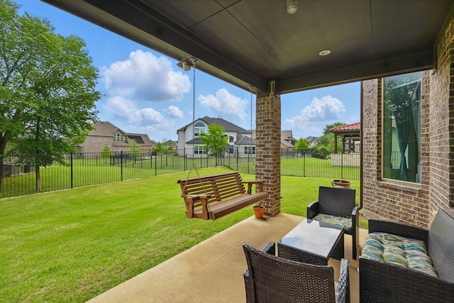 view of patio with a residential view and outdoor lounge area