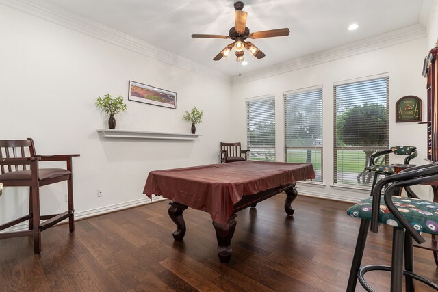 11109 Brook Green Ln, Haslet, TX 76052 - rec room featuring wood finished floors, ceiling fan, billiards, baseboards, and recessed lighting