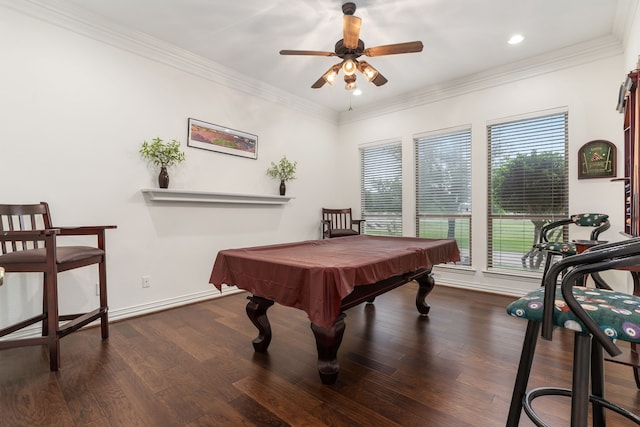 11109 Brook Green Ln, Haslet, TX 76052 - game room with wood finished floors, a ceiling fan, billiards table, baseboards, and recessed lighting