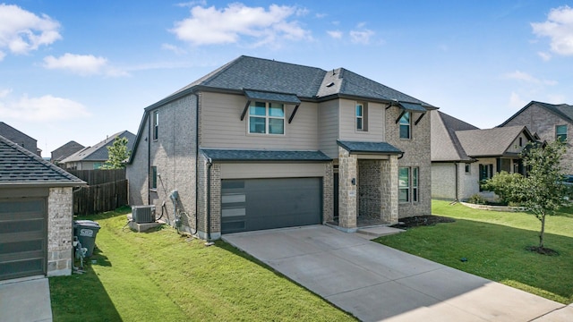628 Hidden Cove Dr, Princeton, TX 75407 - view of front of house featuring central air condition unit, driveway, an attached garage, roof with shingles, and brick siding