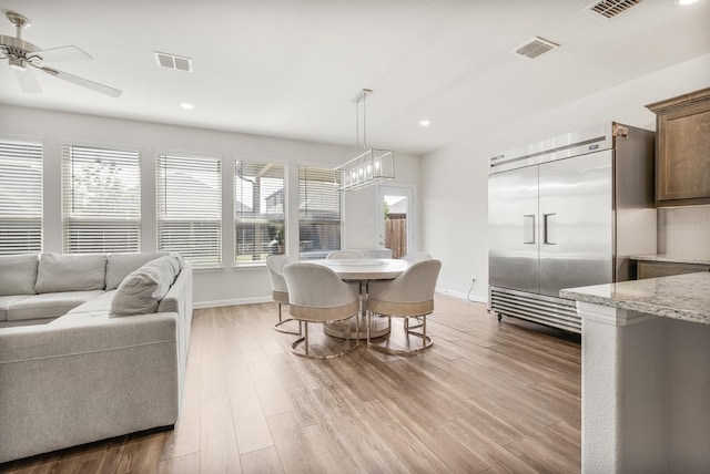 628 Hidden Cove Dr, Princeton, TX 75407 - dining room with baseboards, light wood-style flooring, recessed lighting, and a ceiling fan