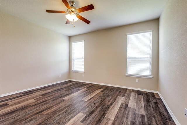 1004 Pierz Dr, Fort Worth, TX 76177 - empty room featuring dark wood-type flooring, ceiling fan, and baseboards