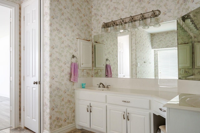 3221 Summerfield Dr, Richardson, TX 75082 - full bathroom featuring wallpapered walls and vanity