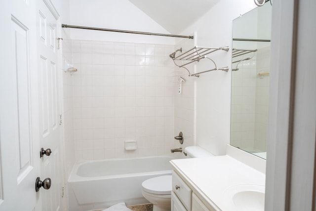 3221 Summerfield Dr, Richardson, TX 75082 - full bathroom with toilet, vaulted ceiling, shower / bath combination, and vanity