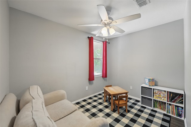 1833 Ramada Trl, Fort Worth, TX 76247 - living area featuring a ceiling fan, baseboards, and carpet flooring