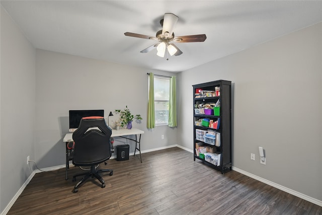 1833 Ramada Trl, Fort Worth, TX 76247 - office area with wood finished floors, baseboards, and a ceiling fan