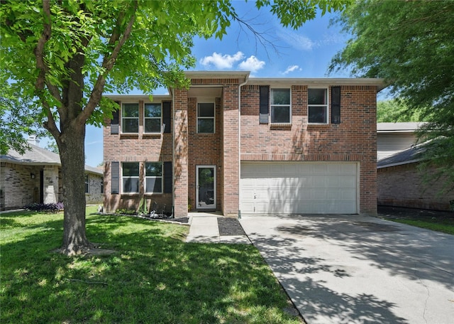 1833 Ramada Trl, Fort Worth, TX 76247 - view of front of property featuring a garage, concrete driveway, a front lawn, and brick siding