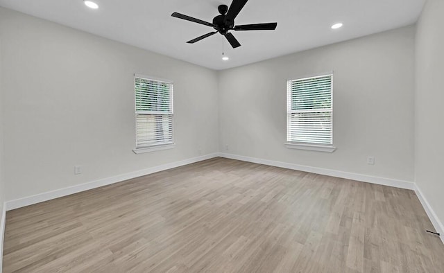1713 Reuter Ave, Waco, TX 76708 - spare room featuring light wood-type flooring, baseboards, a ceiling fan, and recessed lighting