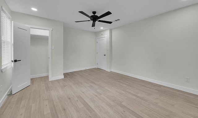 1713 Reuter Ave, Waco, TX 76708 - unfurnished bedroom with light wood-style flooring, baseboards, recessed lighting, and a ceiling fan