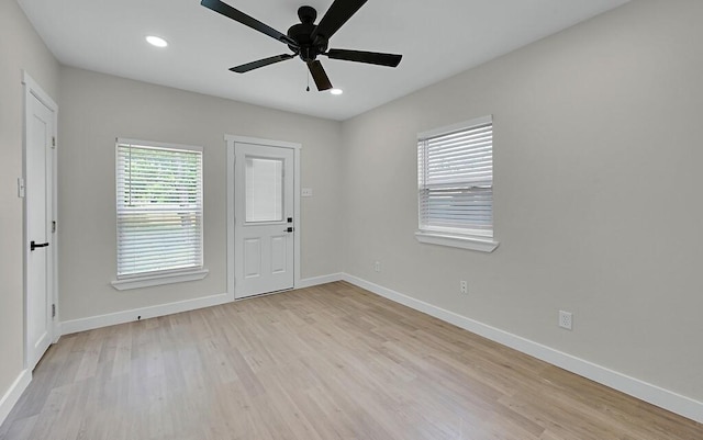 1713 Reuter Ave, Waco, TX 76708 - empty room featuring baseboards, light wood-style floors, a ceiling fan, and recessed lighting