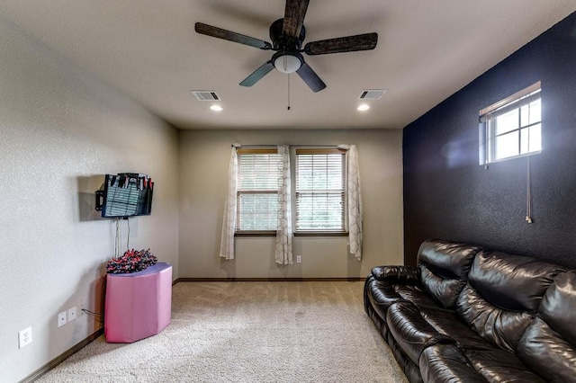 870 1st St, Maypearl, TX 76064 - living area featuring ceiling fan, carpet flooring, baseboards, and recessed lighting