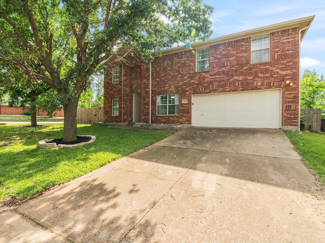view of front of property with an attached garage, concrete driveway, and brick siding