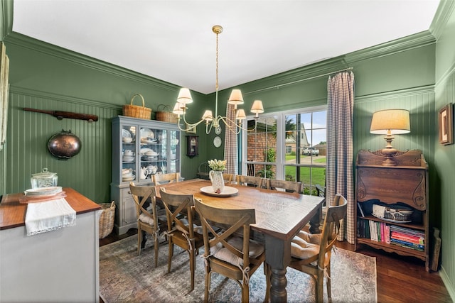 108 Honeysuckle Dr, Justin, TX 76247 - dining area with a chandelier, ornamental molding, and wood finished floors