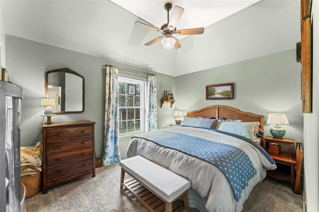 108 Honeysuckle Dr, Justin, TX 76247 - carpeted bedroom with vaulted ceiling and a ceiling fan