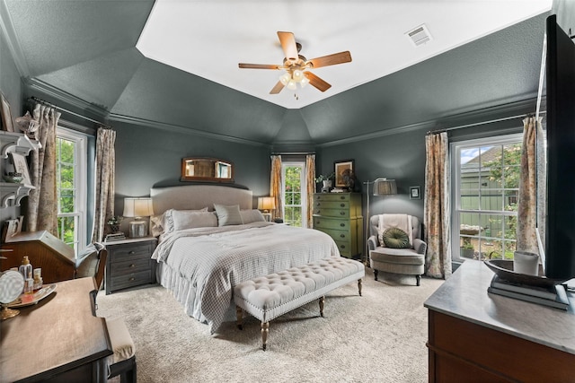 108 Honeysuckle Dr, Justin, TX 76247 - bedroom featuring carpet floors, crown molding, a ceiling fan, and a raised ceiling