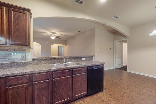 4861 Nuevo Laredo Ct, Dallas, TX 75236 - kitchen featuring black dishwasher, a sink, ceiling fan, and arched walkways