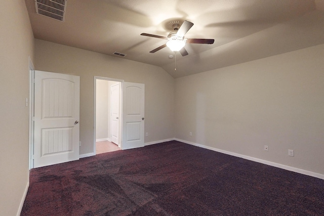 4861 Nuevo Laredo Ct, Dallas, TX 75236 - unfurnished bedroom featuring carpet, baseboards, lofted ceiling, and a ceiling fan