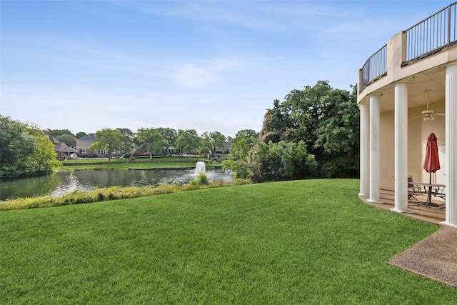 800 John Mccain Rd, Colleyville, TX 76034 - view of green lawn featuring a water view, a balcony, and a ceiling fan