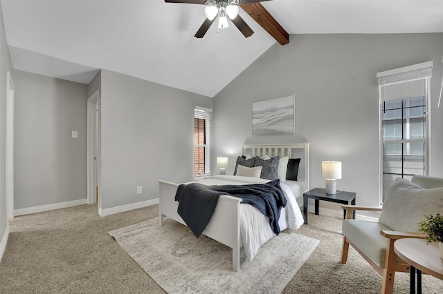 bedroom featuring carpet floors, baseboards, and ceiling fan