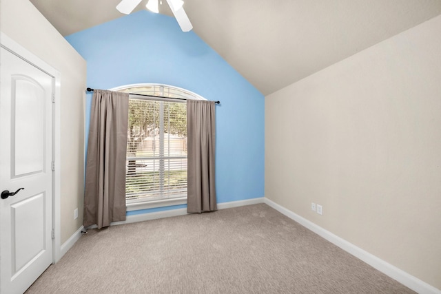 816 Ridgecrest Ct, Aubrey, TX 76227 - unfurnished room featuring vaulted ceiling, ceiling fan, carpet flooring, and baseboards