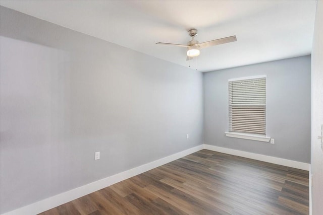 3015 S Fannin Ave, Denison, TX 75021 - spare room featuring baseboards, ceiling fan, and dark wood-style floors