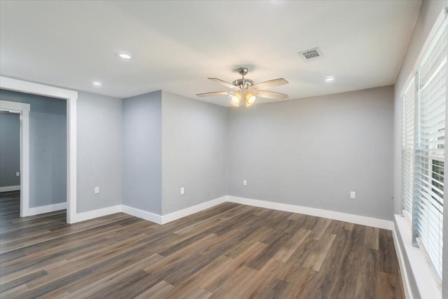 3015 S Fannin Ave, Denison, TX 75021 - empty room featuring ceiling fan, dark wood-style flooring, baseboards, and recessed lighting