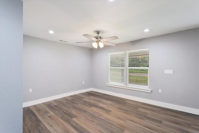 3015 S Fannin Ave, Denison, TX 75021 - unfurnished room featuring a ceiling fan, wood finished floors, baseboards, and recessed lighting