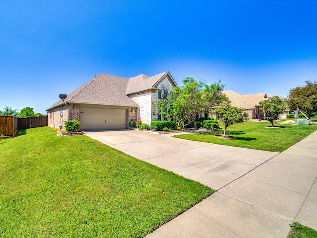 view of front of home featuring a garage, driveway, stone siding, and brick siding