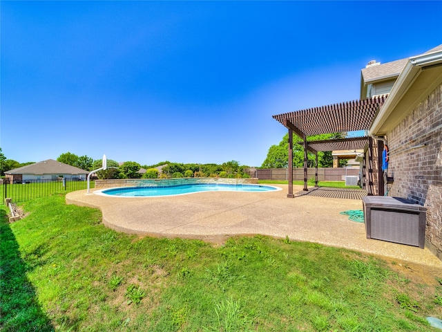 view of swimming pool featuring a pergola and a patio area