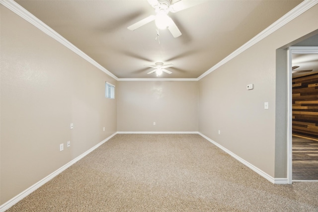 182 Willowcreek Ln, Rockwall, TX 75032 - spare room featuring ceiling fan, light carpet, crown molding, and baseboards