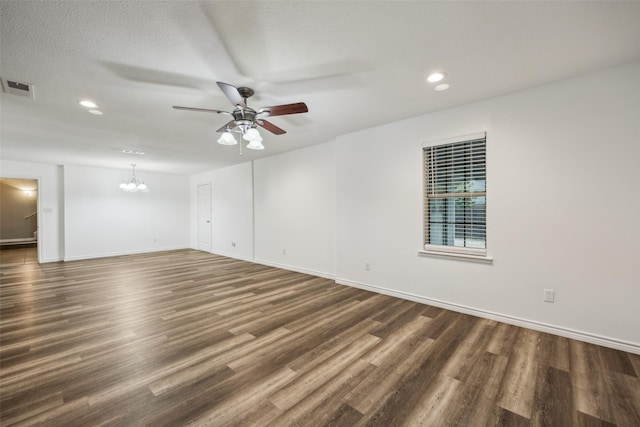 182 Willowcreek Ln, Rockwall, TX 75032 - spare room featuring a chandelier, a ceiling fan, wood finished floors, recessed lighting, and baseboards